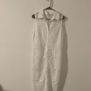 New York & Company White Lace Sleeveless Jumpsuit